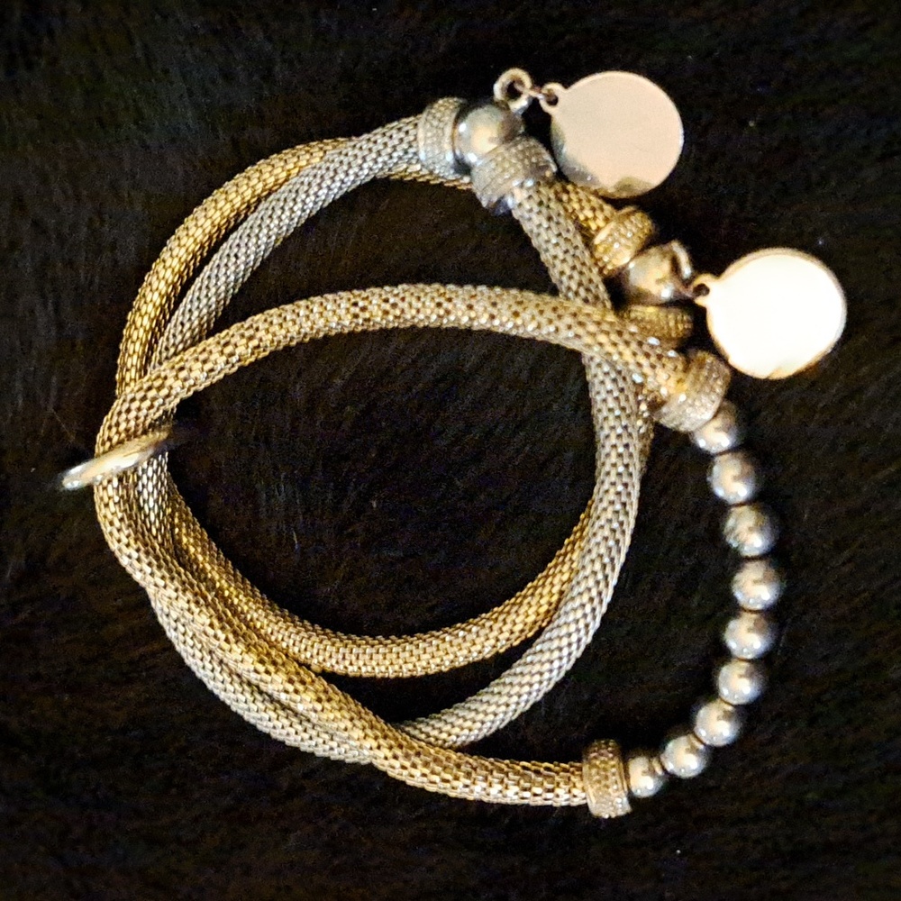 Elegant Gold and Silver Mesh Bracelet With Disc Charms